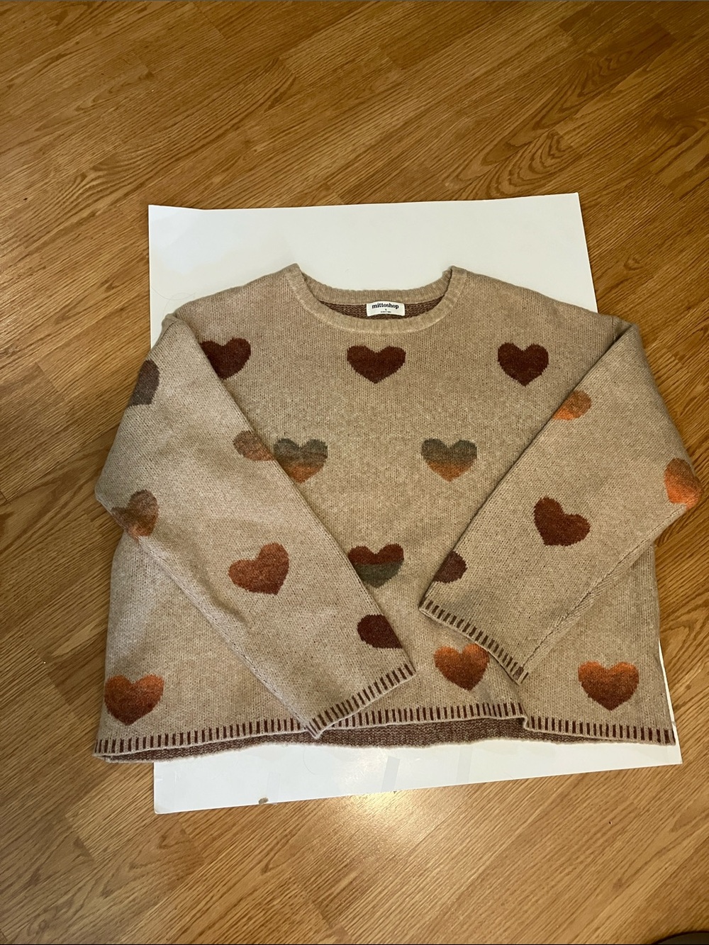Mittoshop Women’s S Heart Knit Pullover Longsleeve sweater-Oatmeal